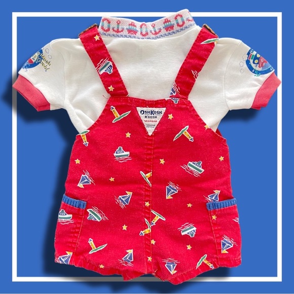 Vintage Oshkosh Boat Shortalls & Tee - 6/9m & 3/6m - EVC - Picture 2 of 3